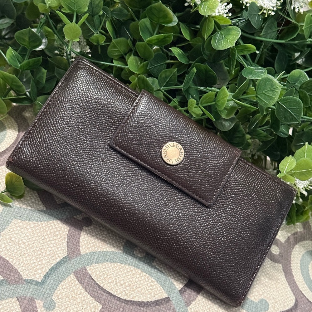 BVLGARI Brown Leather Bifold Long Wallet Purse - Picture 3 of 16